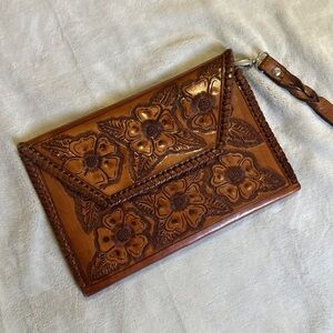 Brown Floral Embossed Clutch